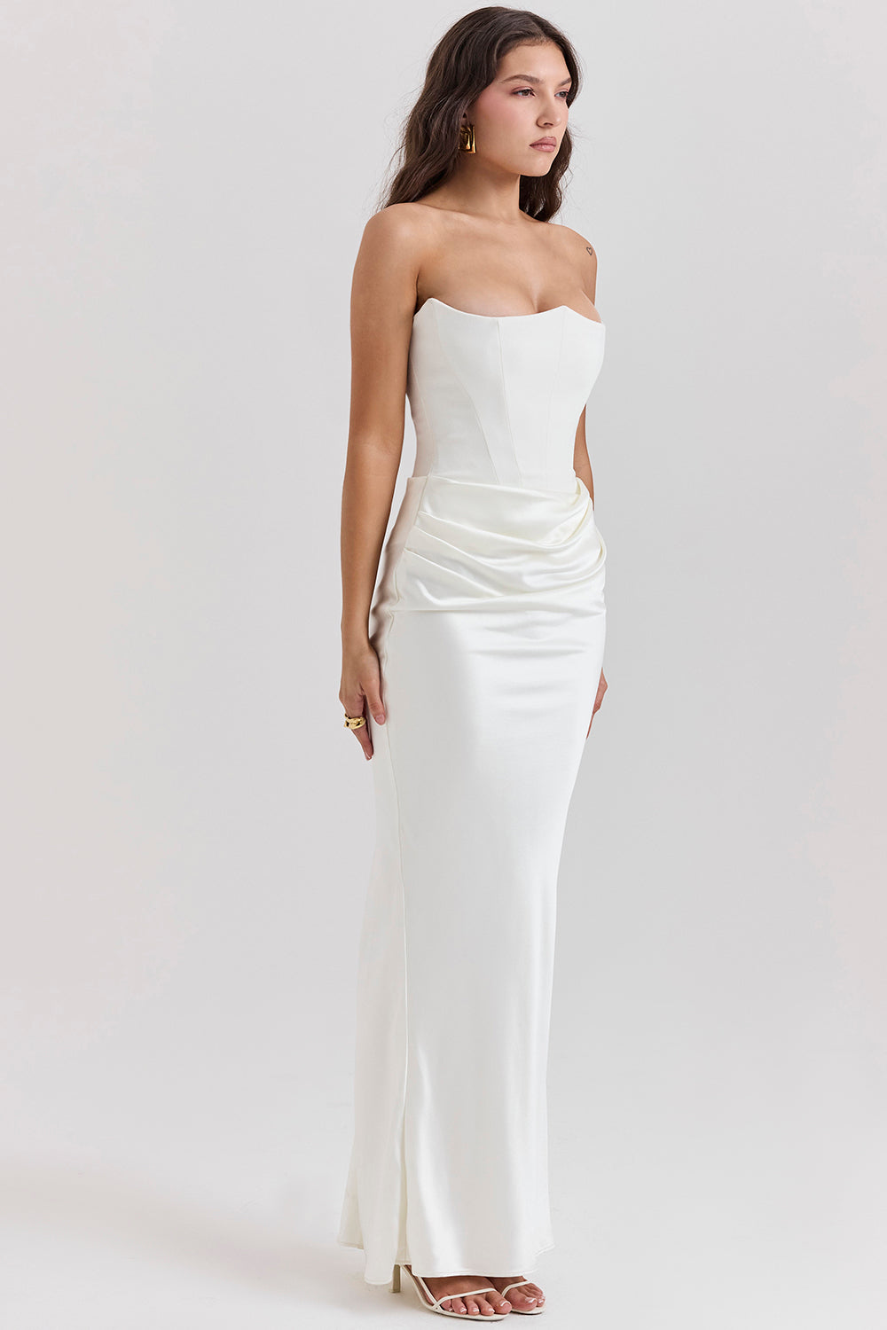 Women's Summer Formal Dress with Draped Hip Detail and Strapless