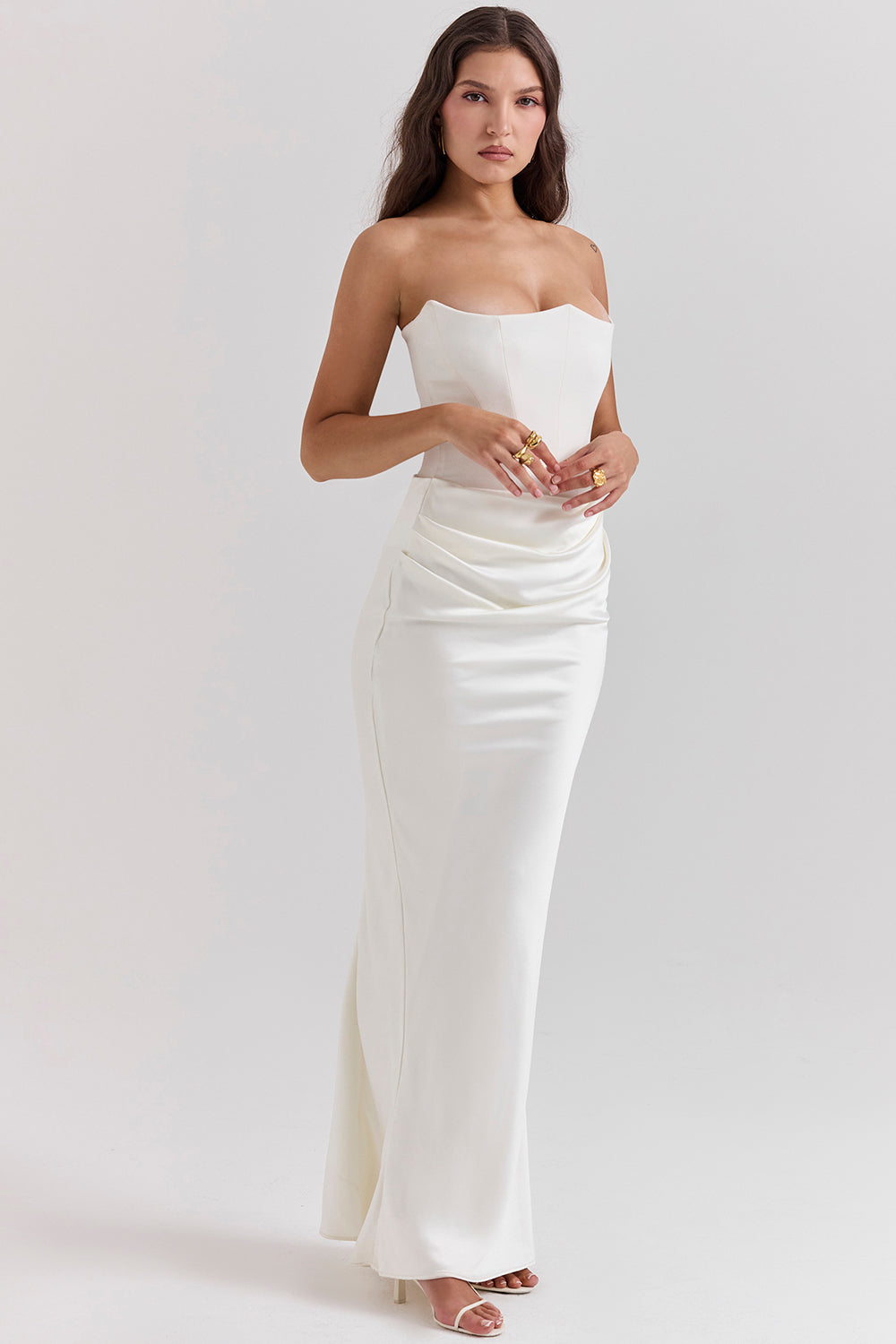 Women's Summer Formal Dress with Draped Hip Detail and Strapless