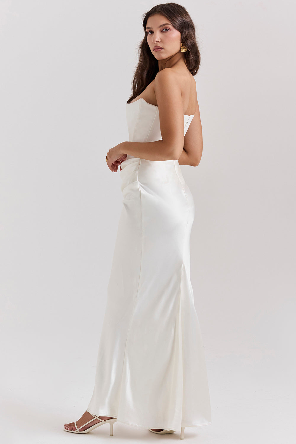 Women's Summer Formal Dress with Draped Hip Detail and Strapless