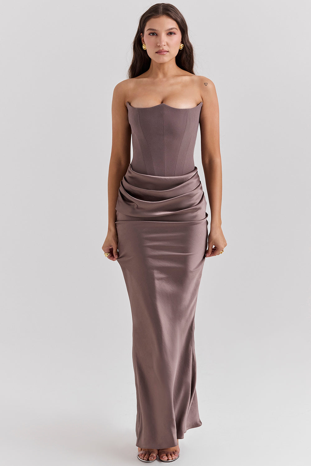 Women's Summer Formal Dress with Draped Hip Detail and Strapless