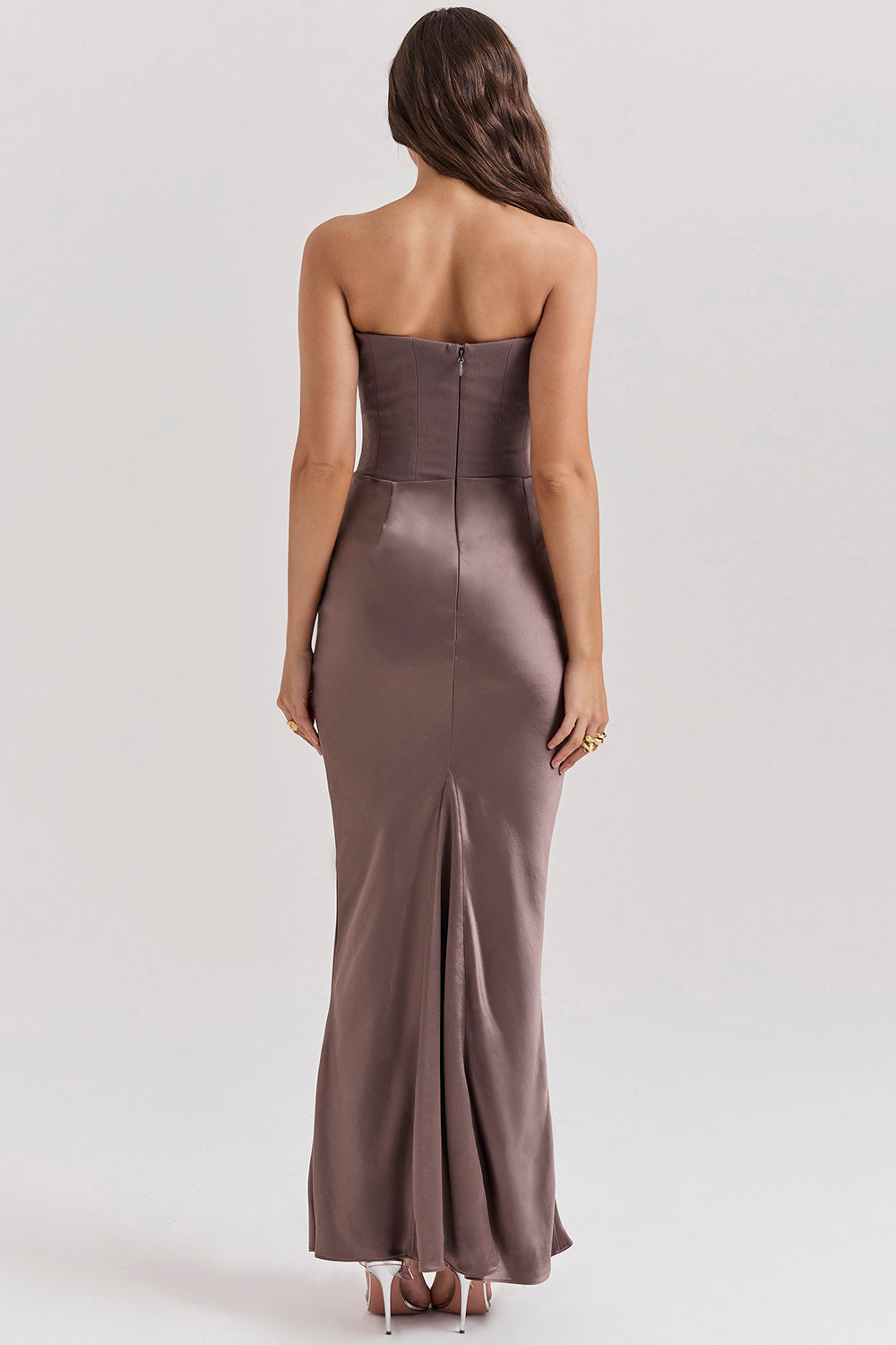 Women's Summer Formal Dress with Draped Hip Detail and Strapless