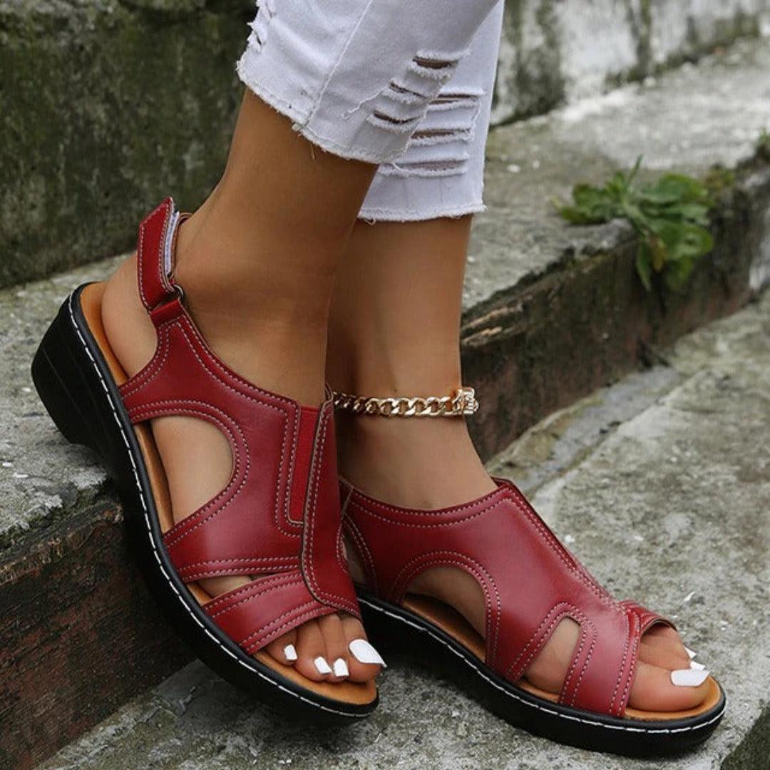 Women's Summer Open-Toe Sandals with Stitching and Slingback Strap