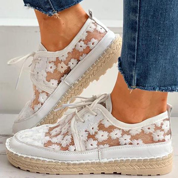 Women's Embroidered Shoes with Lace-up and Espadrille Sole