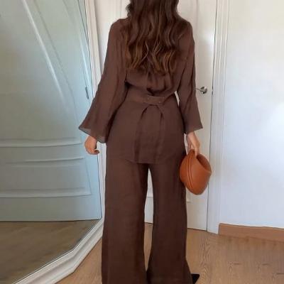 Women's Two Piece Set with Long Sleeve Wrap Top and Trouser