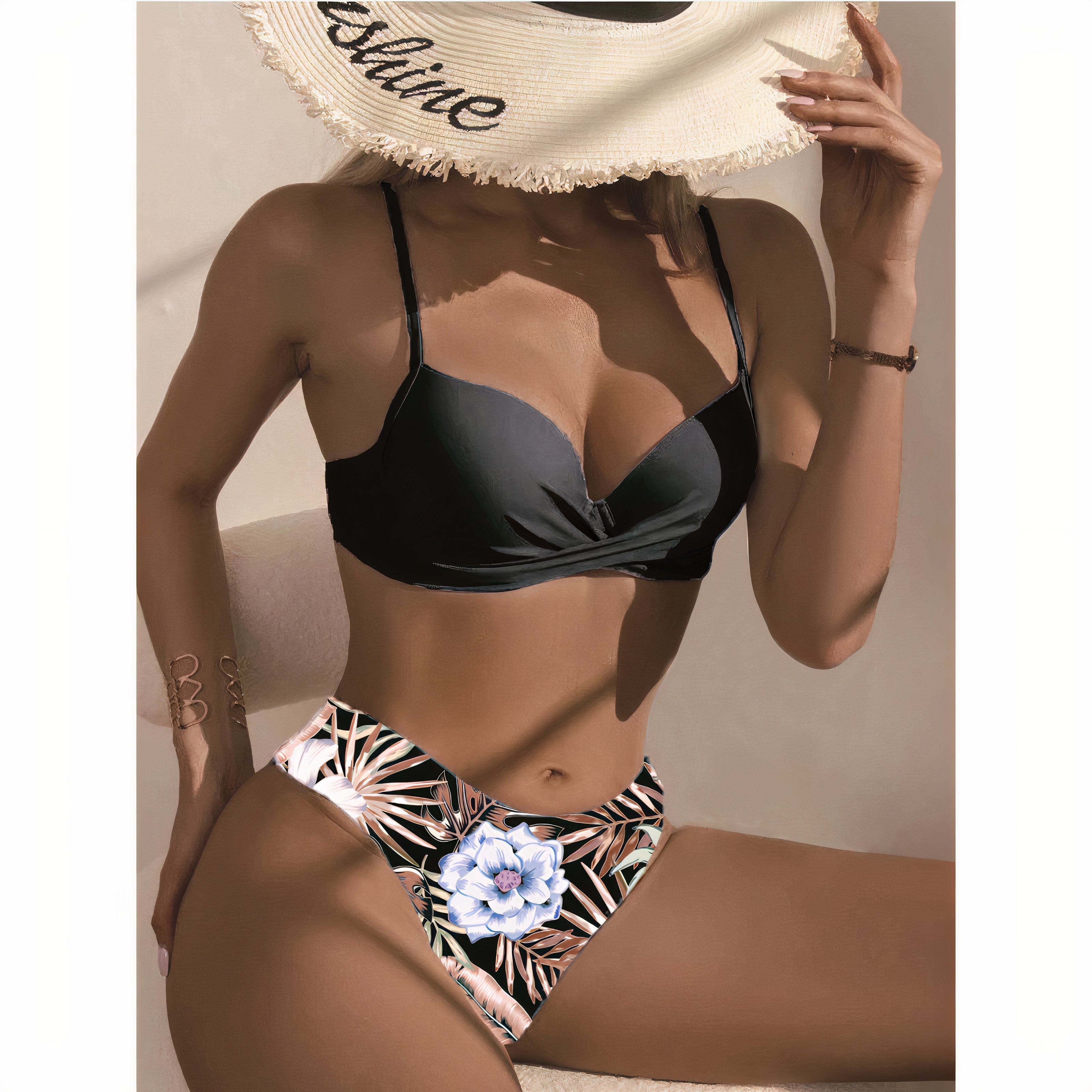 Women's Summer Bikini Set with Floral Cardigan