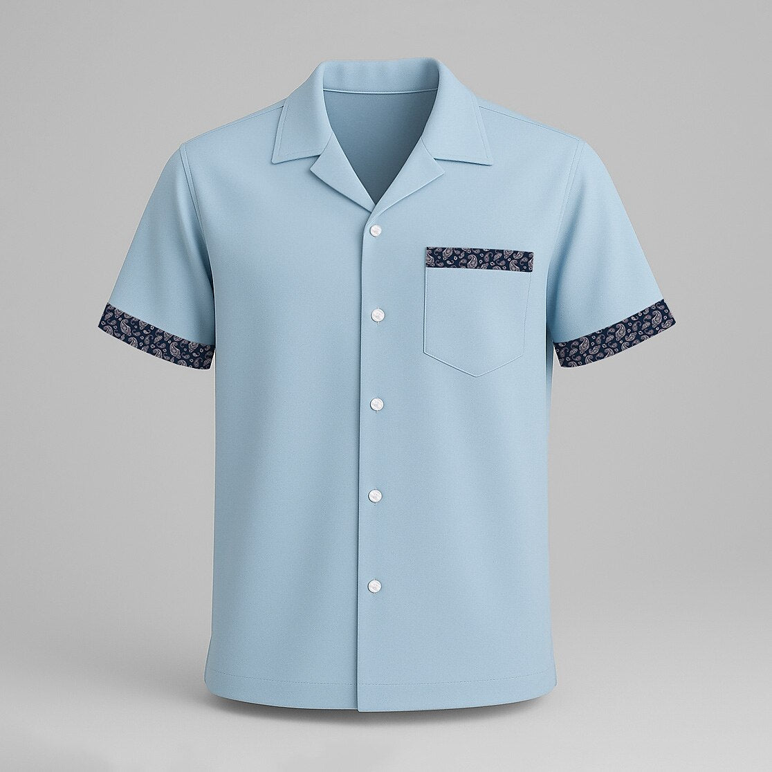 Men's Summer Button-Up Shirt with Paisley Print and Short Sleeve