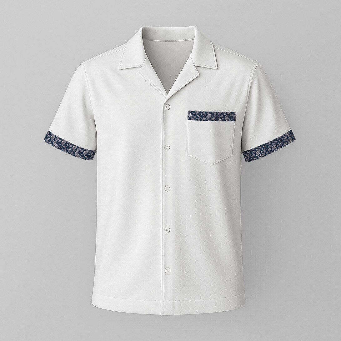 Men's Summer Button-Up Shirt with Paisley Print and Short Sleeve