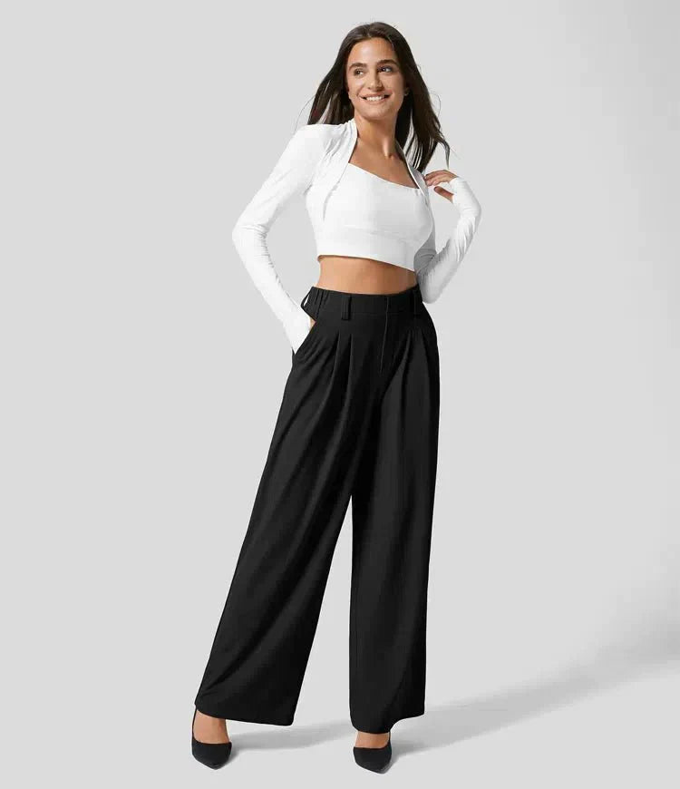 Women's High Waisted Trouser with Elastic Waist and Pockets