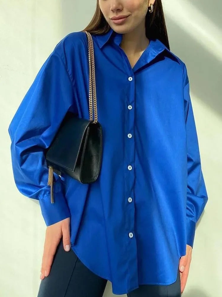 Women's Summer Blouse with Buttons and Long Sleeves