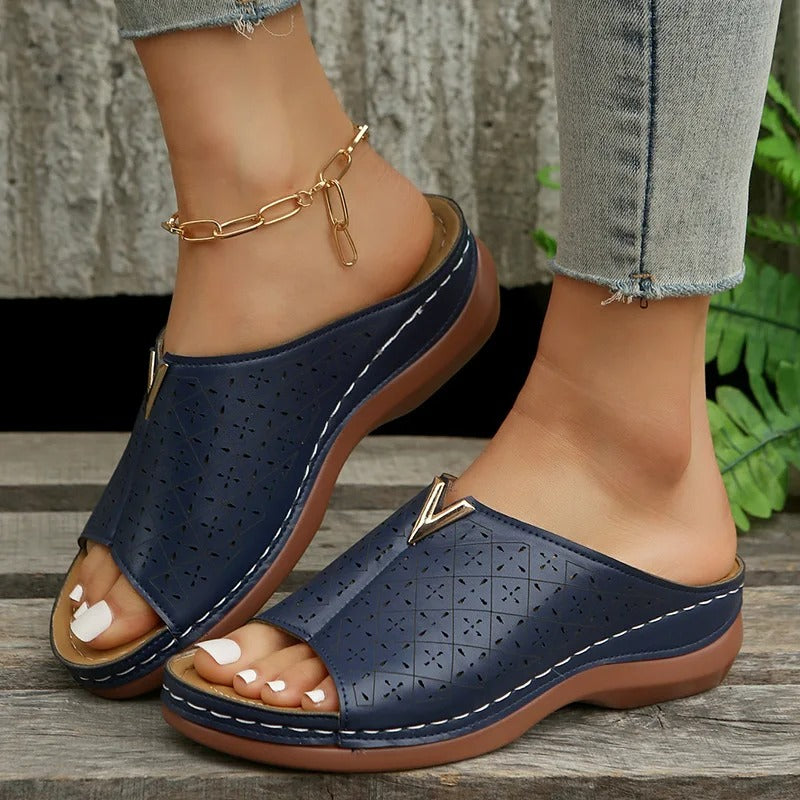 Women's Summer Open Toe Slip-on Sandals with Cut-out Design