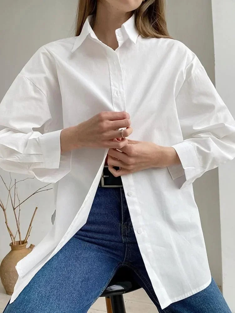 Women's Summer Blouse with Buttons and Long Sleeves