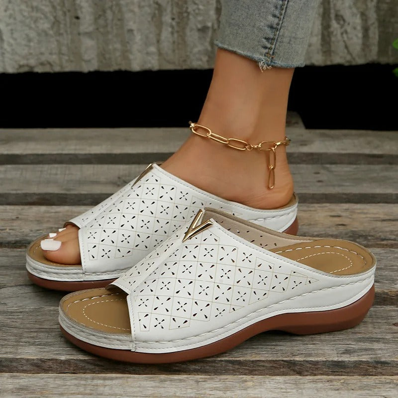 Women's Summer Open Toe Slip-on Sandals with Cut-out Design