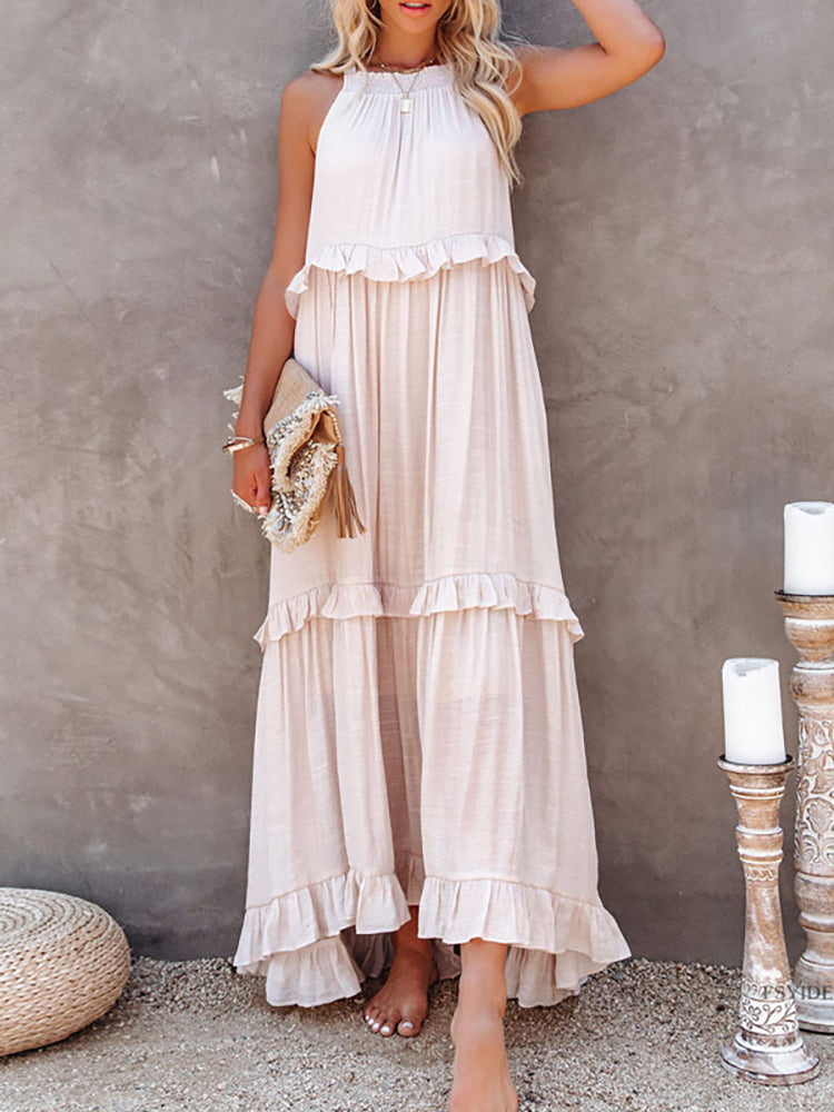 Women's Summer Sleeveless Maxi Dress with Layered Ruffles