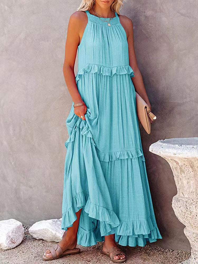 Women's Summer Sleeveless Maxi Dress with Layered Ruffles