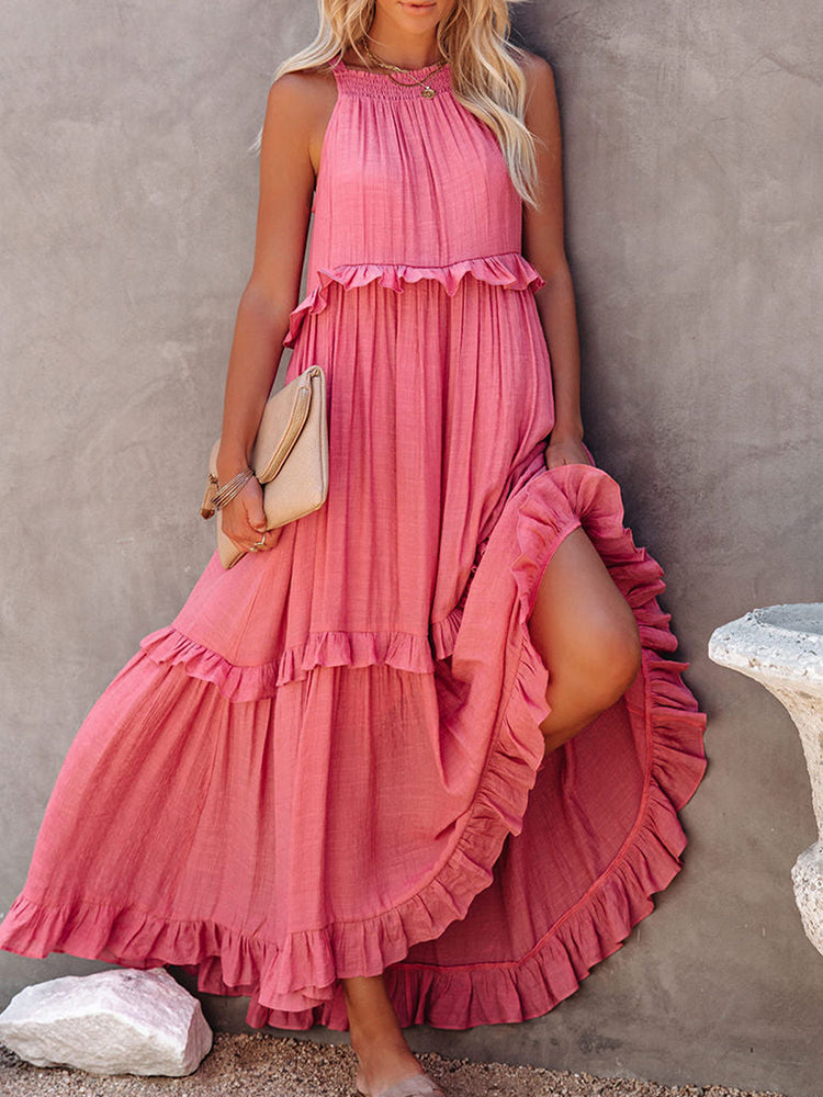 Women's Summer Sleeveless Maxi Dress with Layered Ruffles