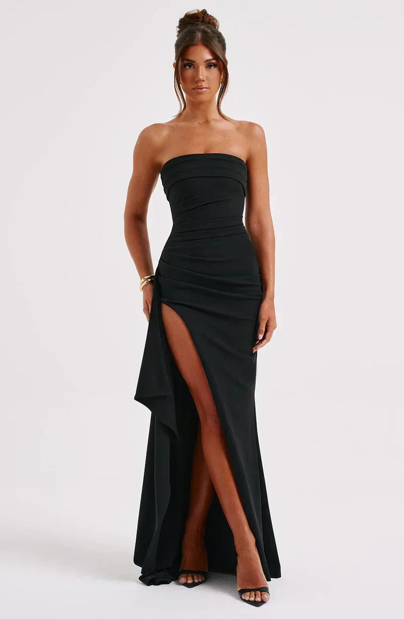 Women's Summer Formal Dress with Strapless and Slit