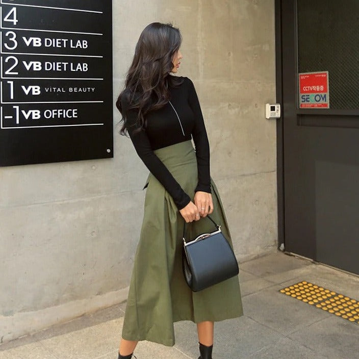 Women's High Waisted Long Skirt with Bow Tie at the Back