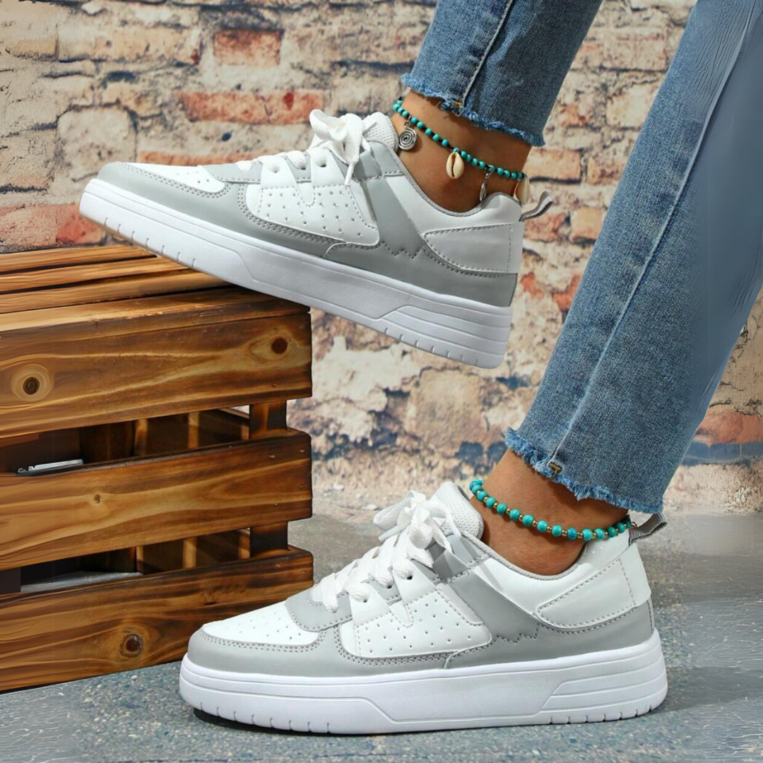 Women's Platform Sneakers with Color Block Panels and Lace-Up
