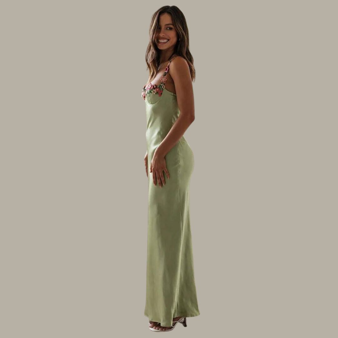 Women's Summer Maxi Dress with Floral Line and Sleeveless