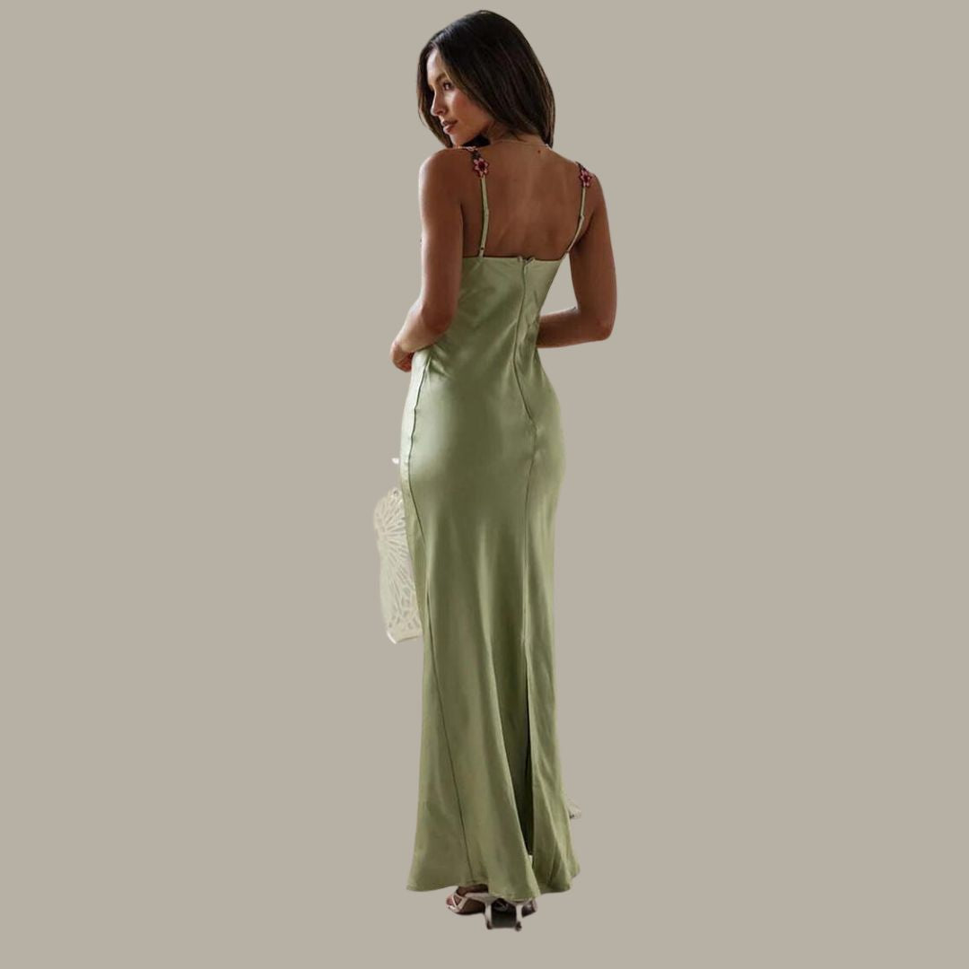 Women's Summer Maxi Dress with Floral Line and Sleeveless