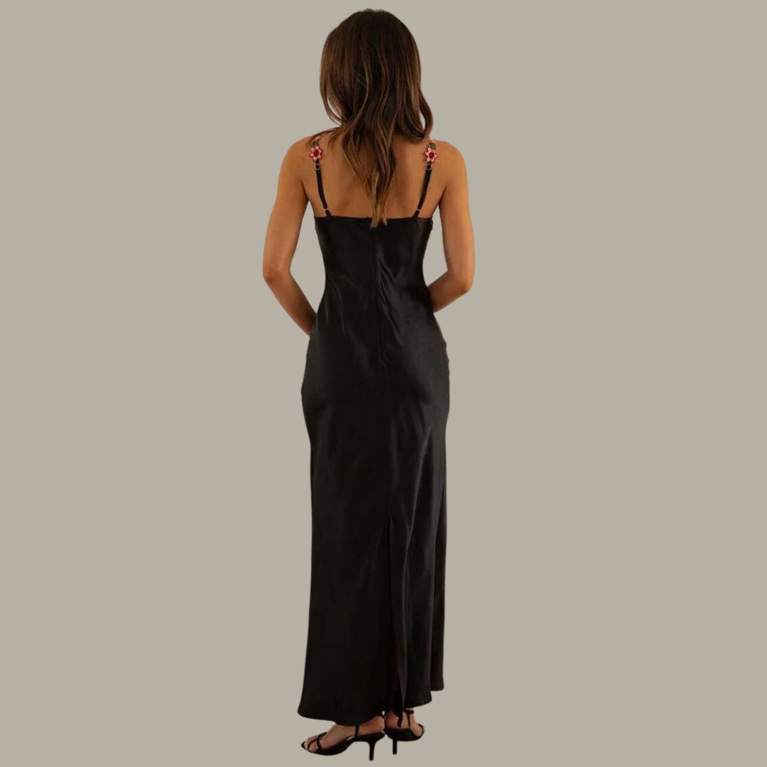 Women's Summer Maxi Dress with Floral Line and Sleeveless