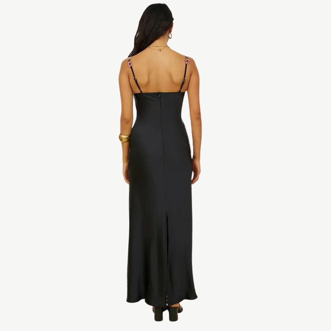 Women's Summer Maxi Dress with Floral Line and Sleeveless