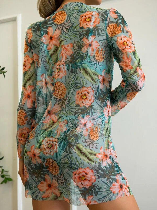 Women's Summer Bikini Set with Floral Cardigan