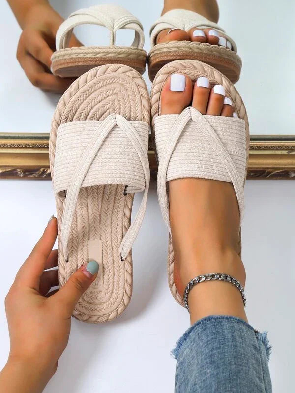 Women's Summer Flat Sandals with Slip-On and Braided Sole