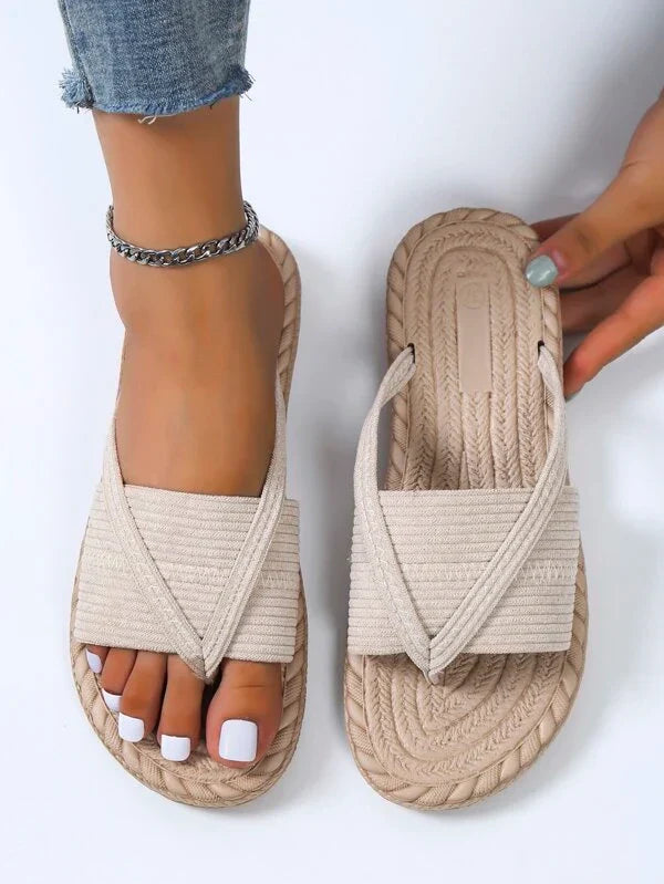 Women's Summer Flat Sandals with Slip-On and Braided Sole