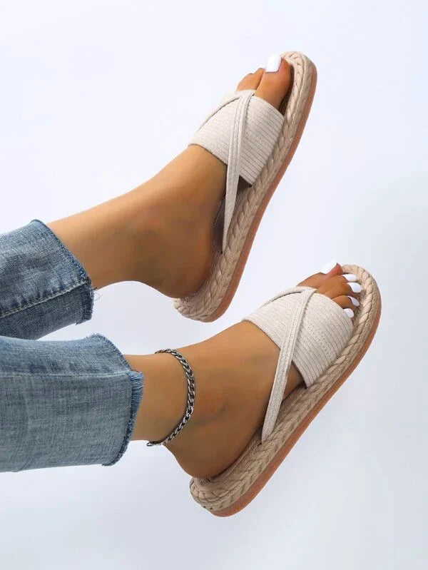 Women's Summer Flat Sandals with Slip-On and Braided Sole