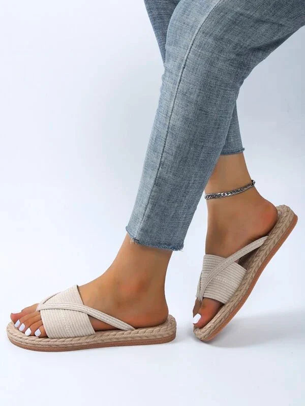 Women's Summer Flat Sandals with Slip-On and Braided Sole
