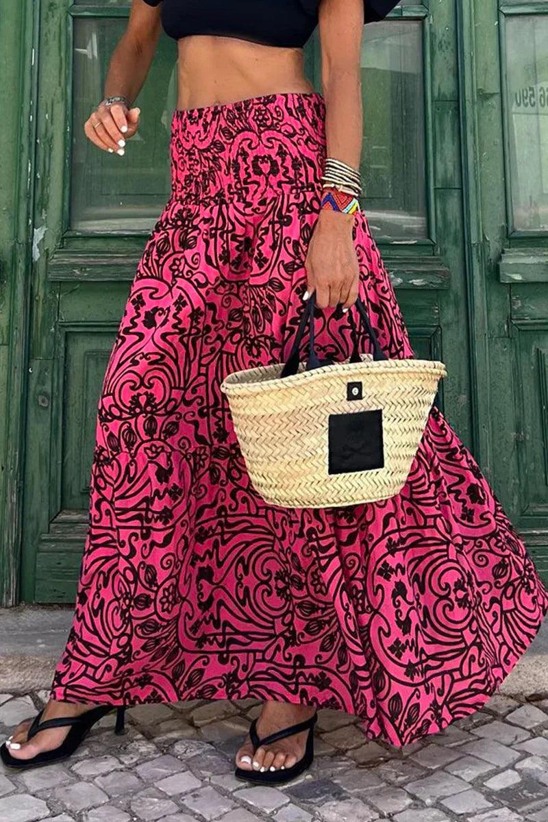 Women's Summer Floral Maxi Skirt with Elastic Waist