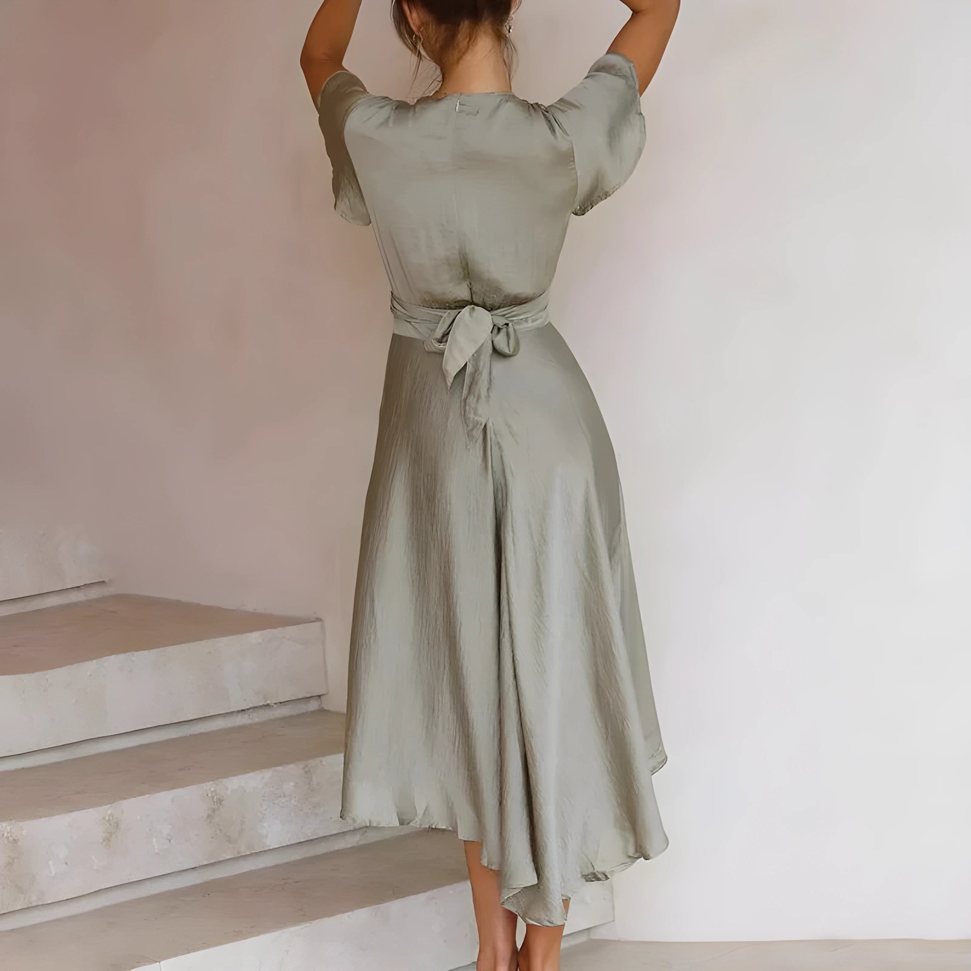 Women's Summer Midi Wrap Dress with V-Neckline and Tie-Back