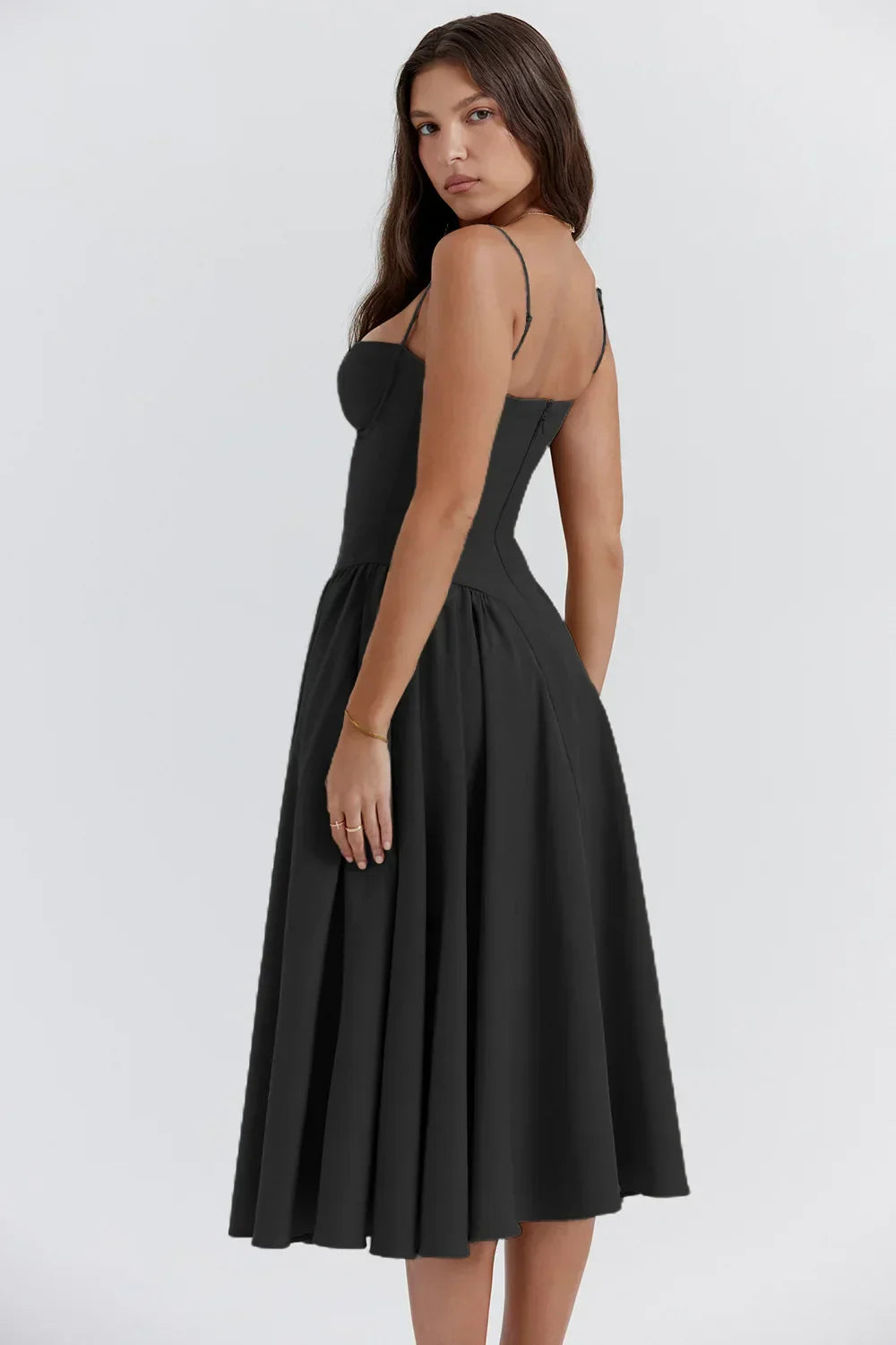 Women's Summer Midi Dress with Gathered Full Skirt and Sleeveless
