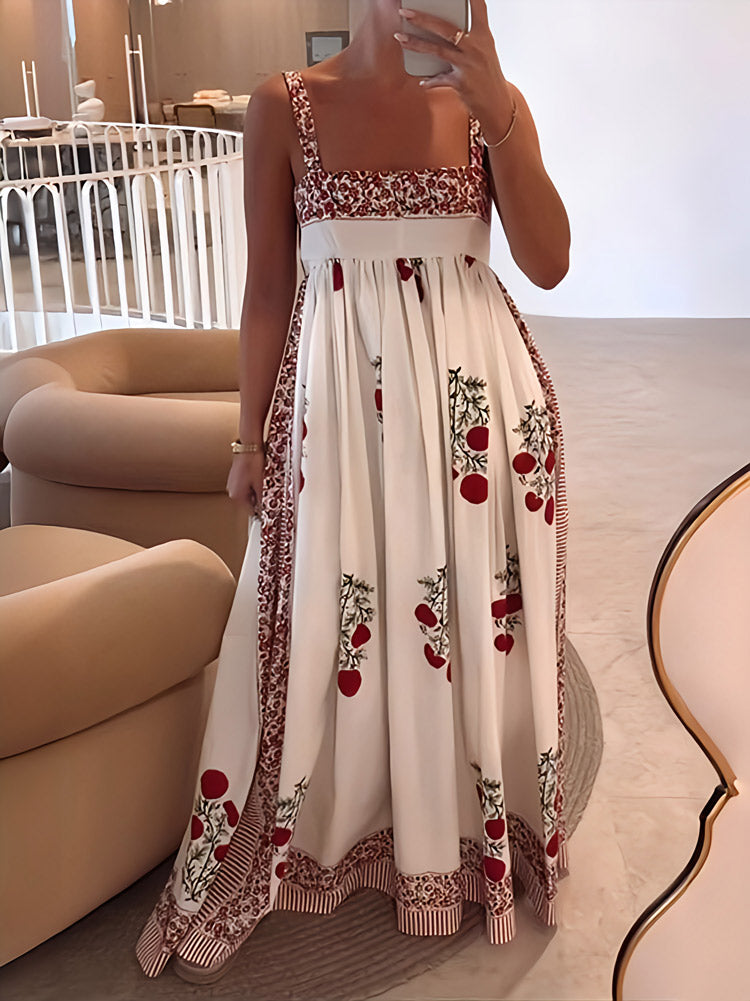 Women' Summer Floral Maxi Dress with Square Neckline and Sleeveless