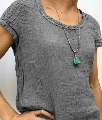 Women's Summer Plain Shirt with Roundneck and Short Sleeves