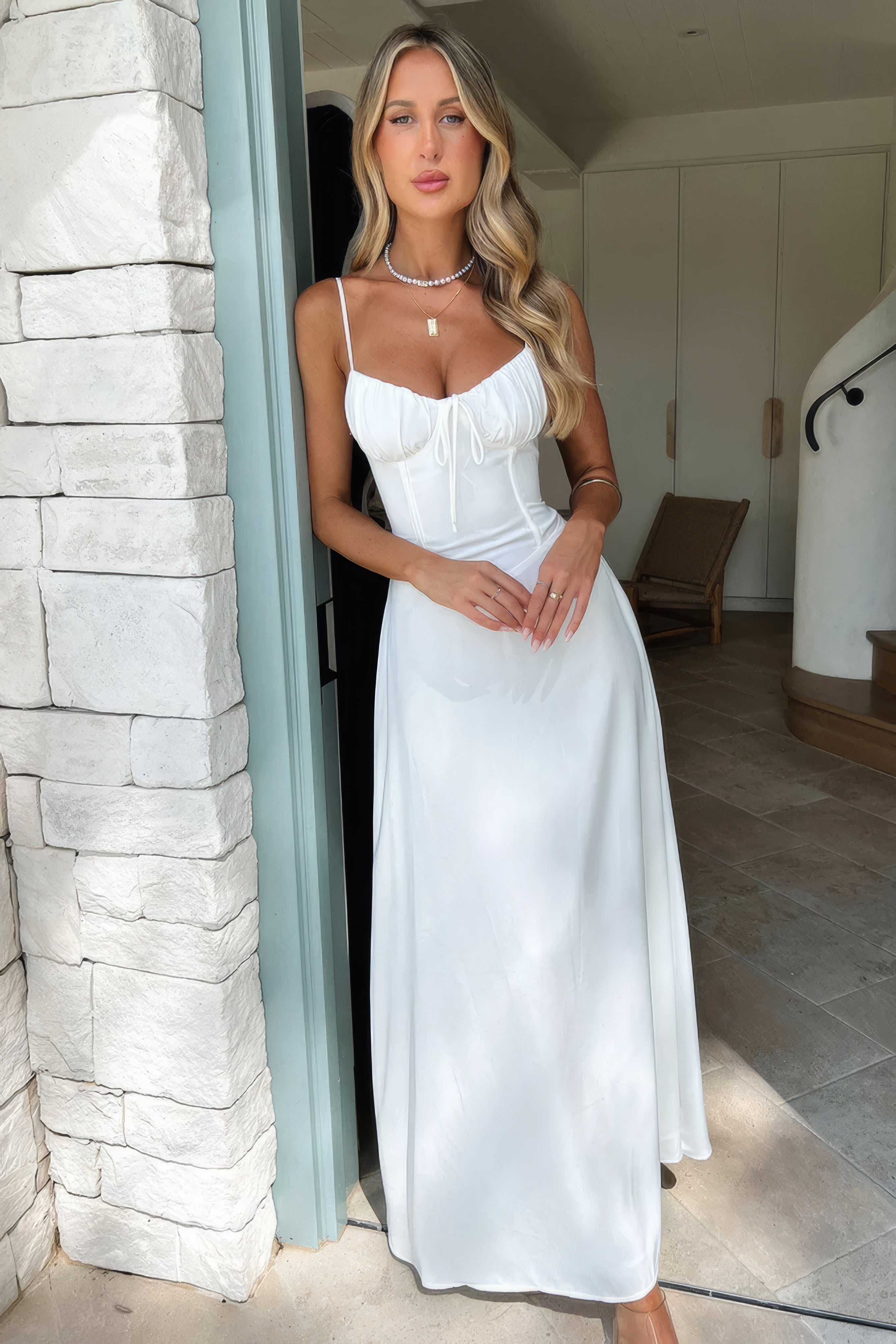 Women's Summer Corset Maxi Dress with Spaghetti Strap