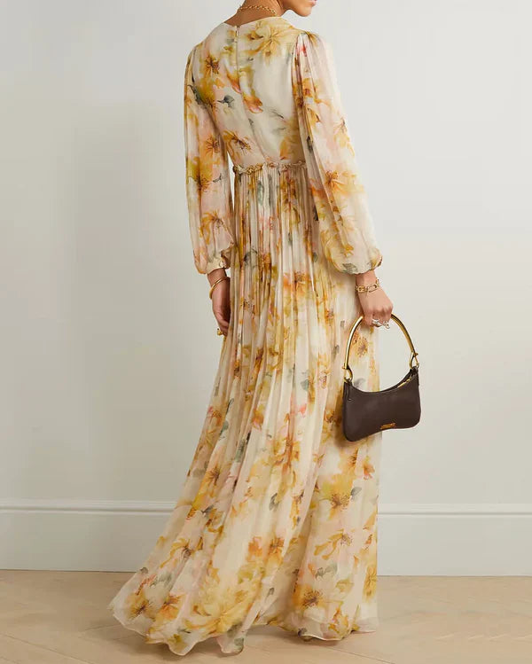 Women's Summer Floral Maxi Dress with Deep V-neck and Slit