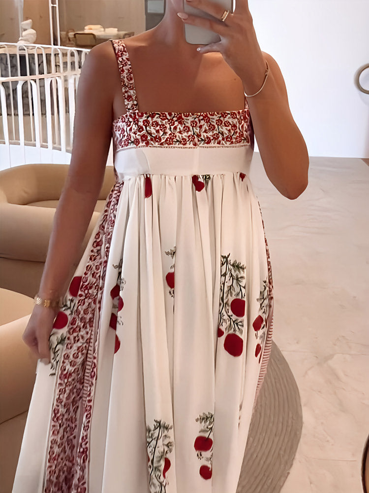 Women' Summer Floral Maxi Dress with Square Neckline and Sleeveless