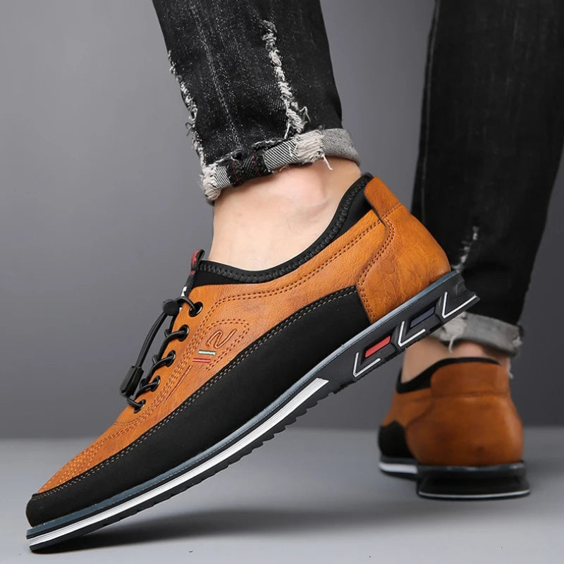 Men’s Vegan Leather Oxford Shoes with Lace-up and Contrast Sole