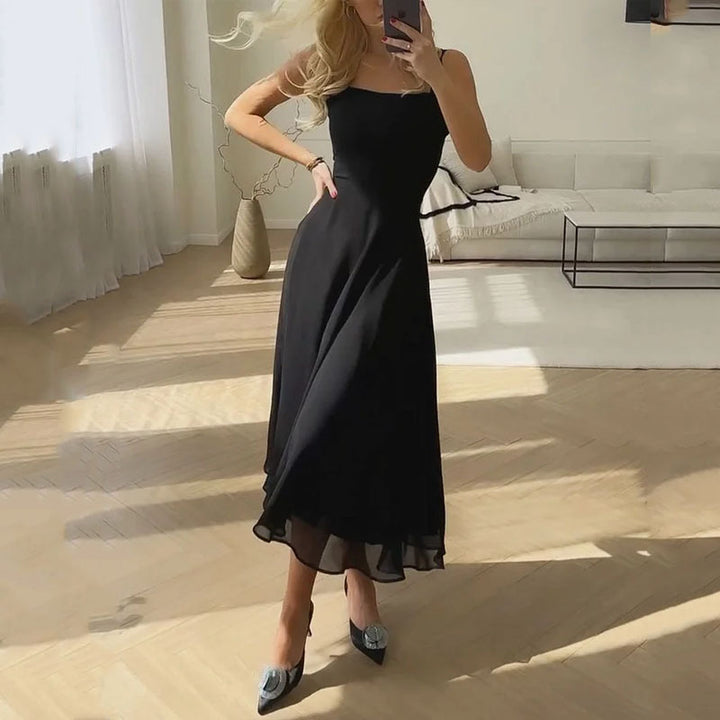 Women's Summer Midi Dress with Square Neckline and Sleeveless