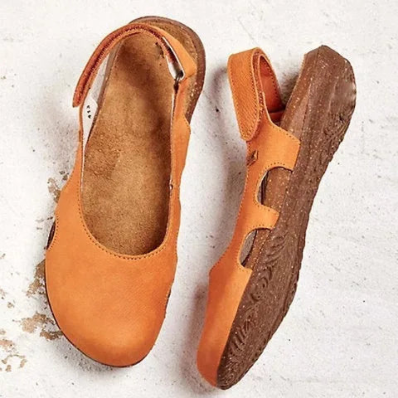 Women's Summer Suede Flat Sandals with Closed-Toe and Strap Closure
