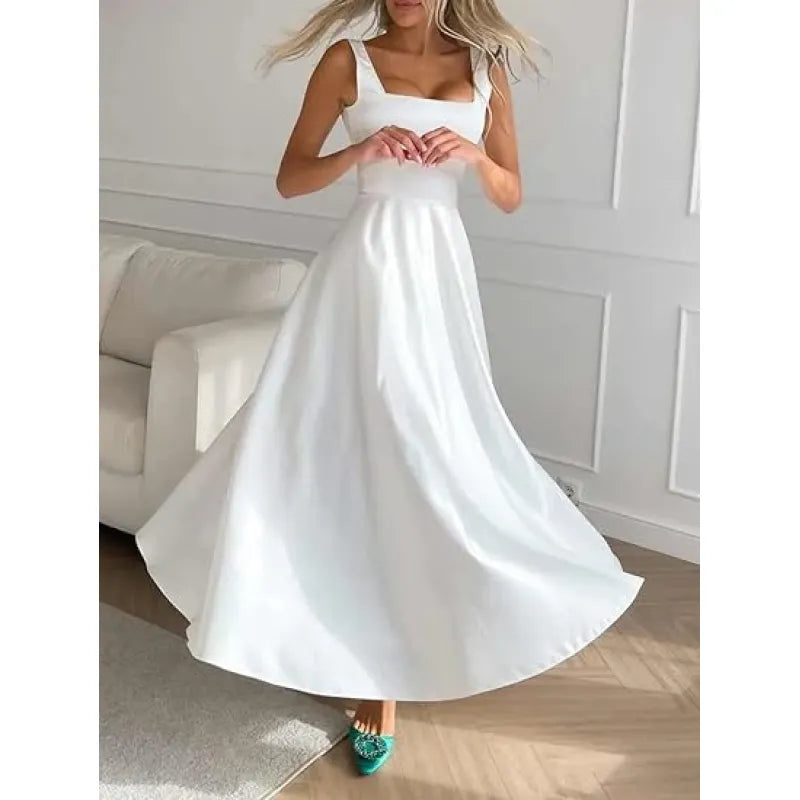 Women's Summer Cocktail Dress with Sleeveless and Squareneckline