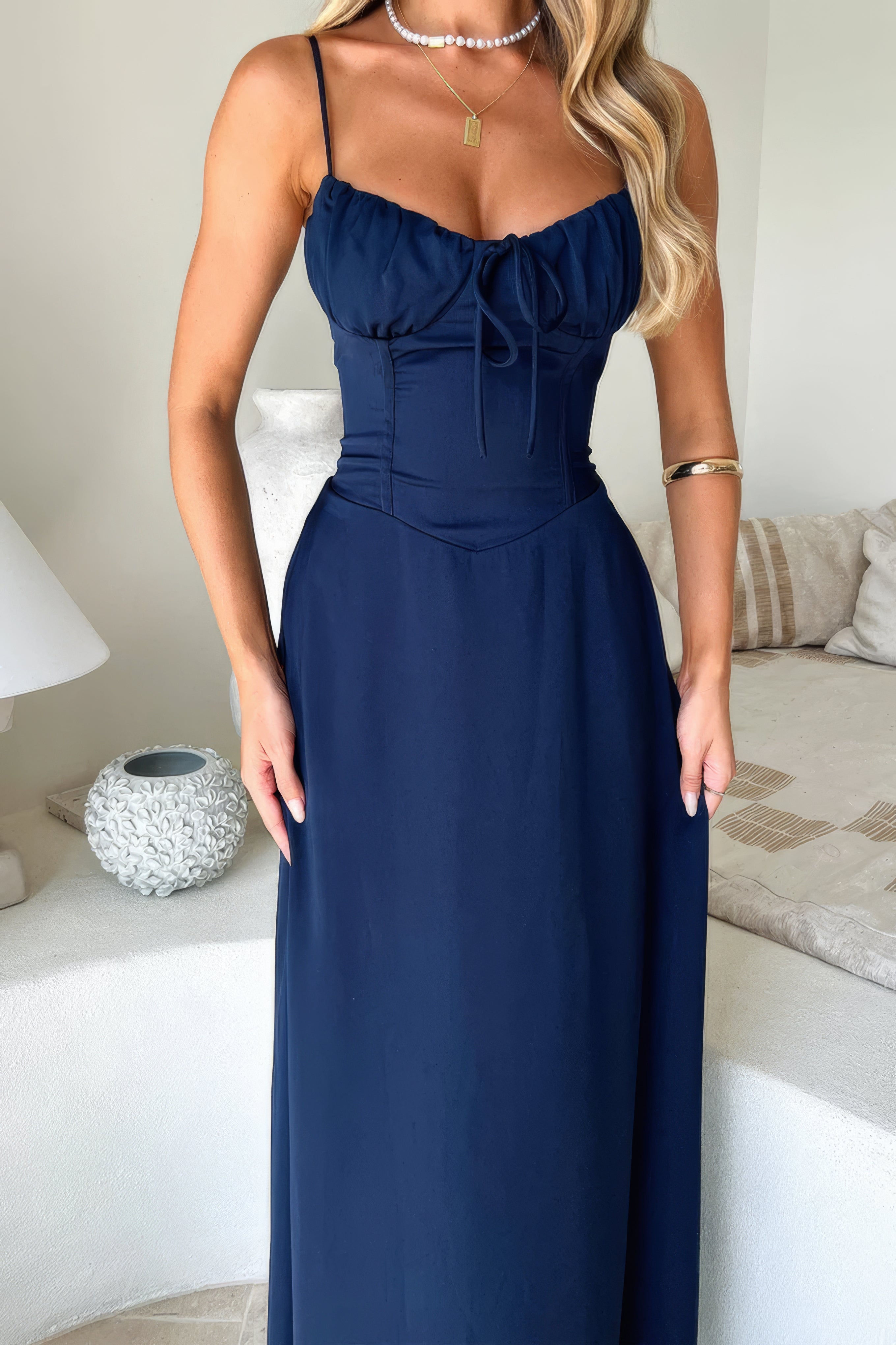 Women's Summer Corset Maxi Dress with Spaghetti Strap