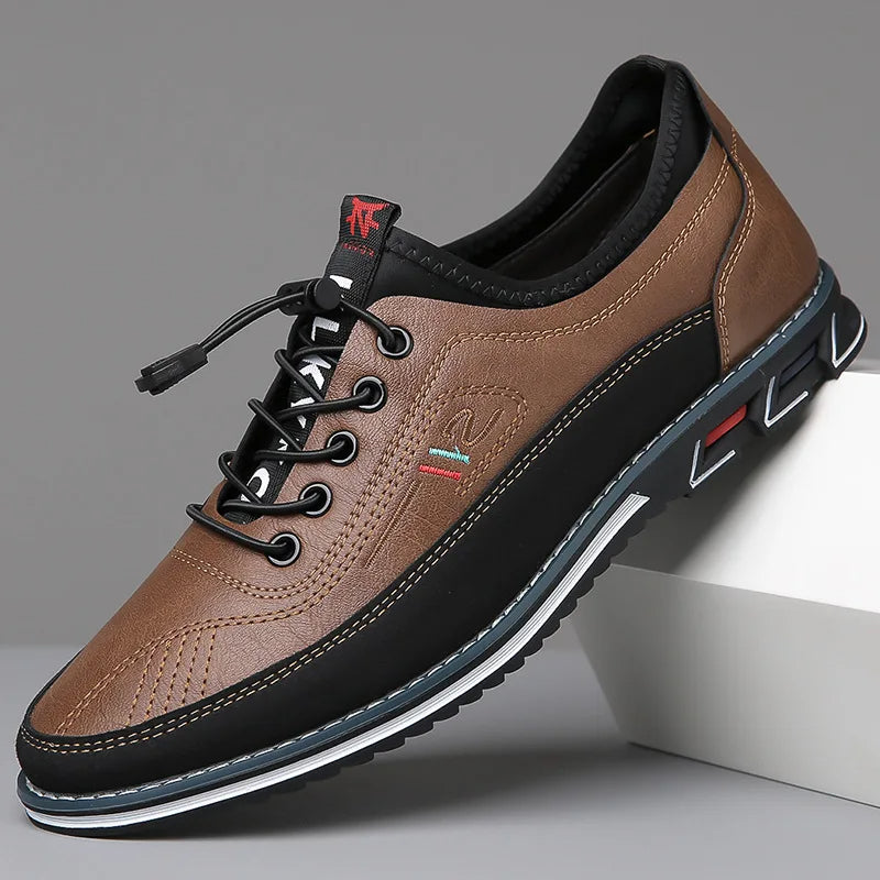 Men’s Vegan Leather Oxford Shoes with Lace-up and Contrast Sole