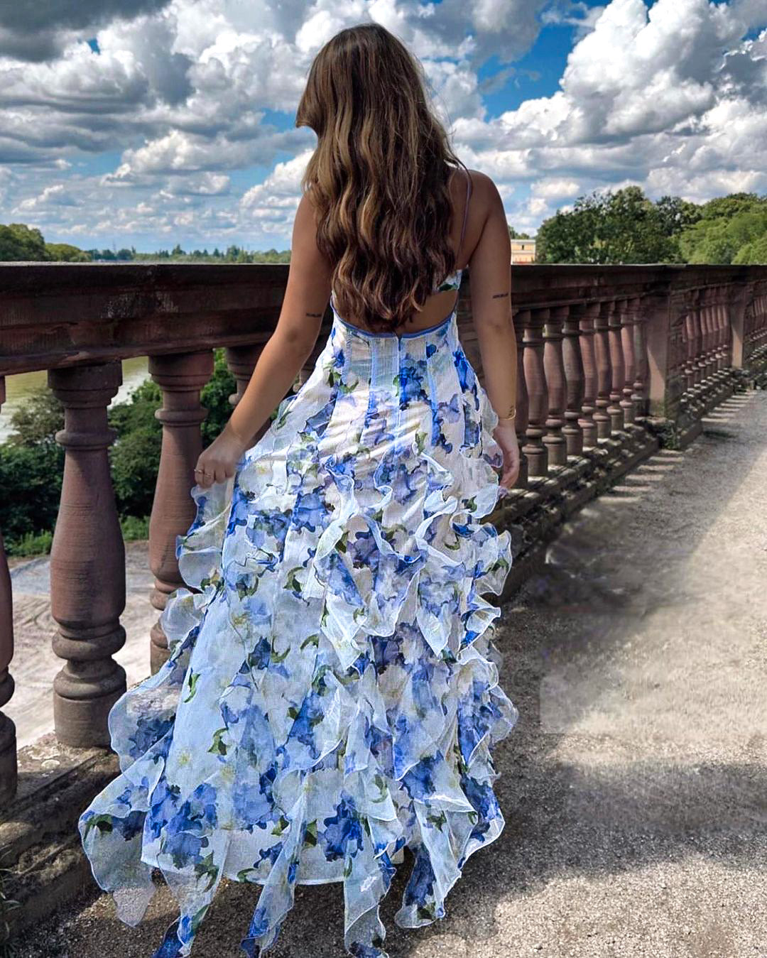 Women's Summer Floral Dress with Deep V-neck and Sleeveless