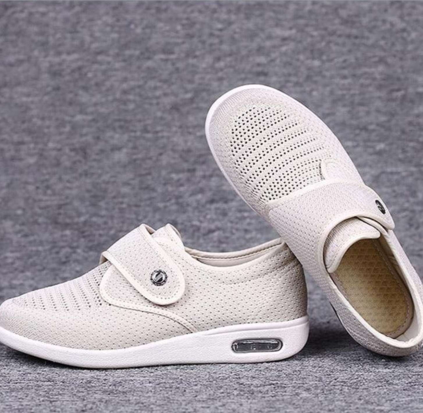 Women's Mesh Shoes with Hook and Loop Strap and Air Cushion