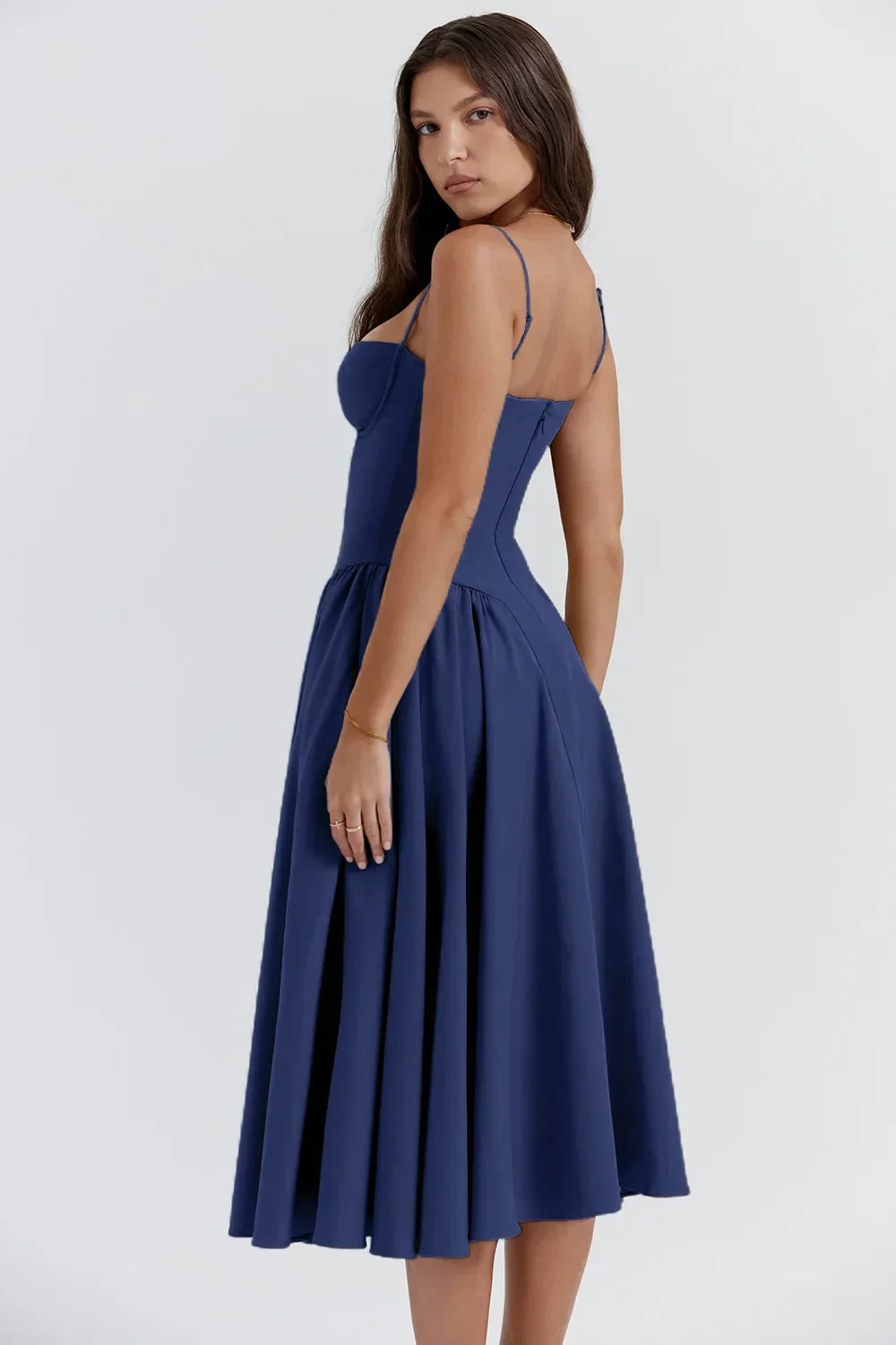Women's Summer Midi Dress with Gathered Full Skirt and Sleeveless