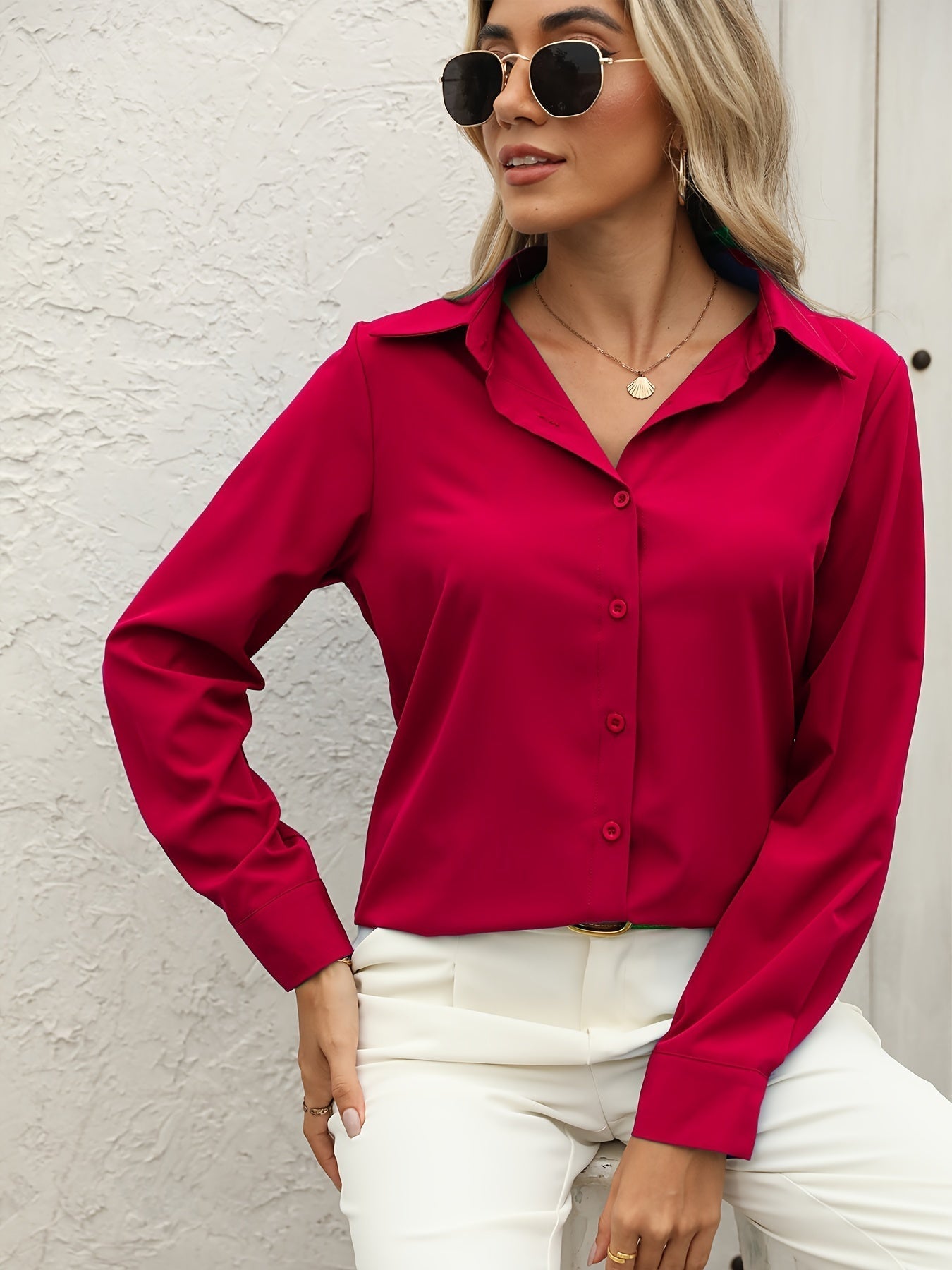 Women's Summer Blouse with Buttons and Long Sleeves