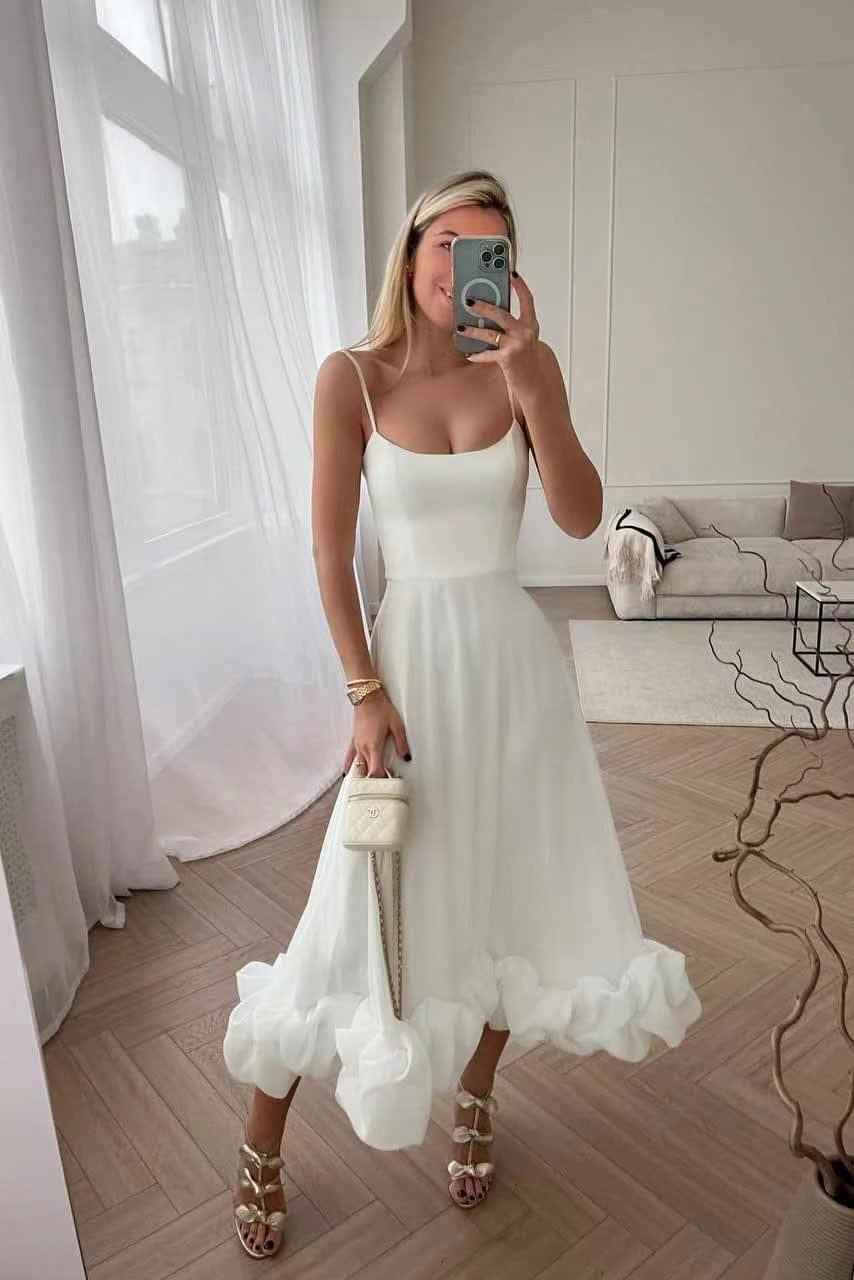 Women's Summer Formal Dress with Thin Strap and Ruffled Hem